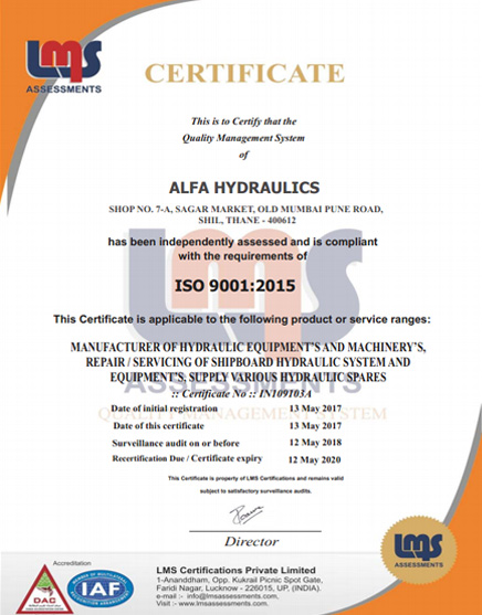 ALFA HYDRAULICS - ISO Certificate